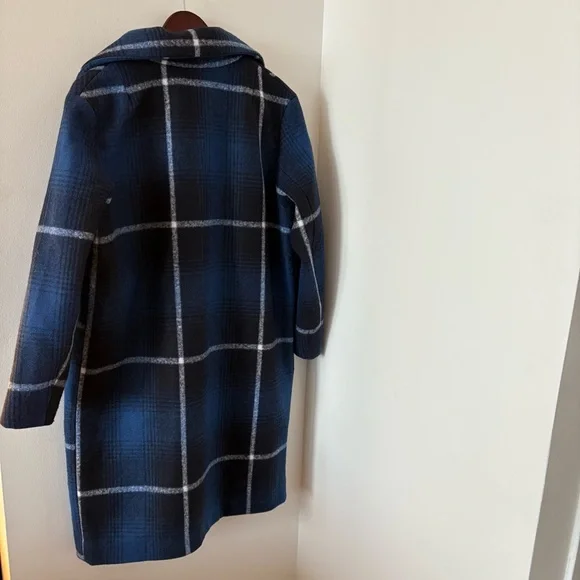 H&M Felted Oversized Coat Check Plaid Dark Blue Size M Bloggers' Favorite - Picture 6 of 15